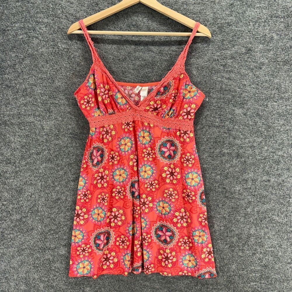 Ambrielle Night Gown Women M Medium Pink Floral V-Neck Sleeveless Lace Sleepwear